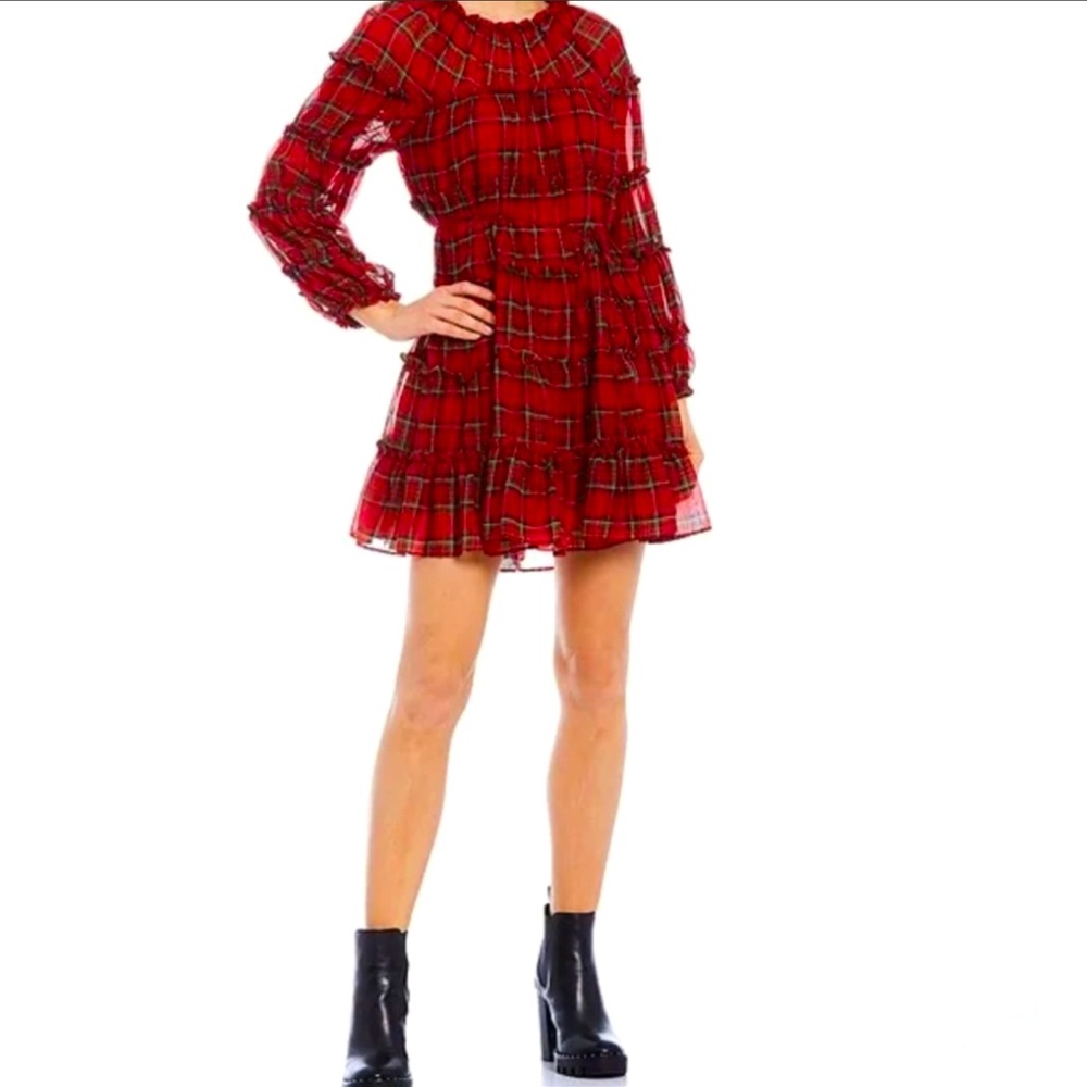NWT Antonio Melani Deidre Long Sleeve Tartan Red Holiday Plaid Dress